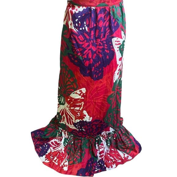 Ann Taylor Halter Dress Womens Multi Color Hawaiian Ruffle Hem Maxi Lined 2 - Picture 6 of 8